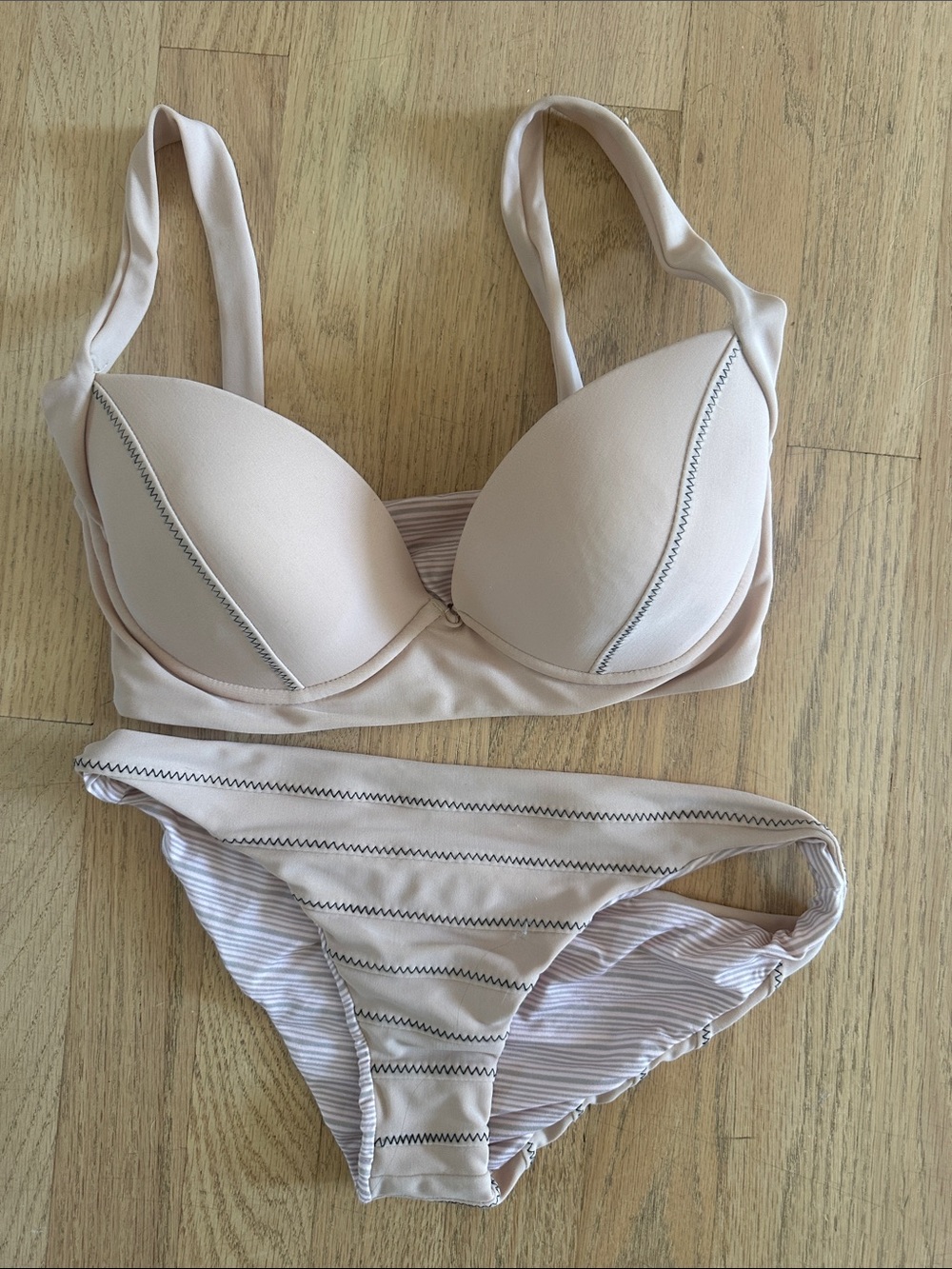 acacia swimwear Cream Padded Bikini Top and Striped Bottom